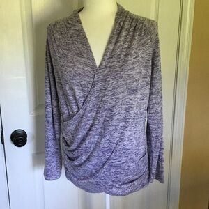 Y2K Grunge Muk Luks Lavender Space-Dye Wrap-Front Long Sleeve Sweater